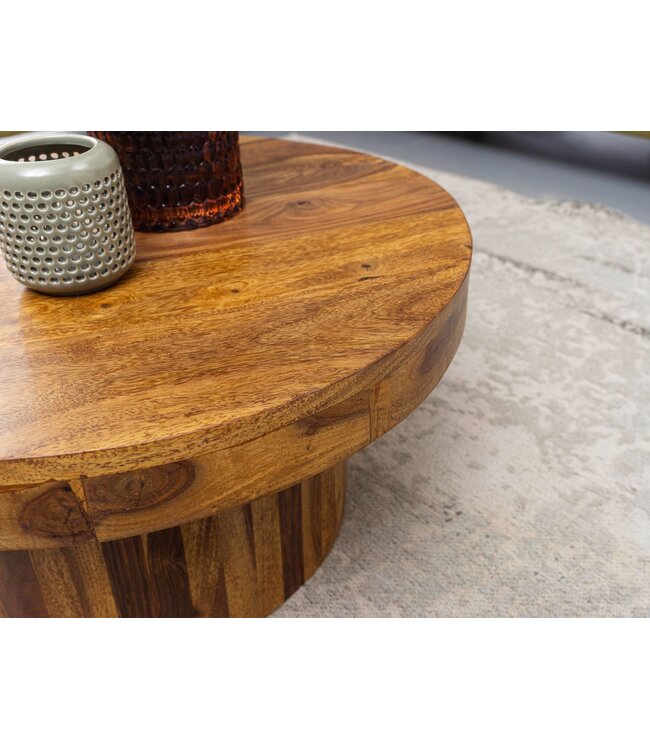 Wohnling salontafel 60x30x60 cm Sheesham massief houten salontafel | Design woonkamer tafel rond | Salontafel bruin | Tafel woonkamer