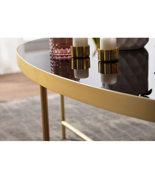 Wohnling design salontafel glas zwart - ovaal 110 x 56 cm met goud metaal  | Grote woonkamer tafel Lounge tafel glazen tafel