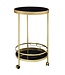 Wohnling design trolley goud rond Ø 45cm 2 niveaus | Bijzettafel op wielen met glazen blad Zwarte restauratierijtuig | Keukenwagen | theewagen