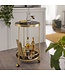 Wohnling design trolley goud rond Ø 45cm 2 niveaus | Bijzettafel op wielen met glazen blad Zwarte restauratierijtuig | Keukenwagen | theewagen