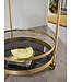 Wohnling design trolley goud rond Ø 45cm 2 niveaus | Bijzettafel op wielen met glazen blad Zwarte restauratierijtuig | Keukenwagen | theewagen