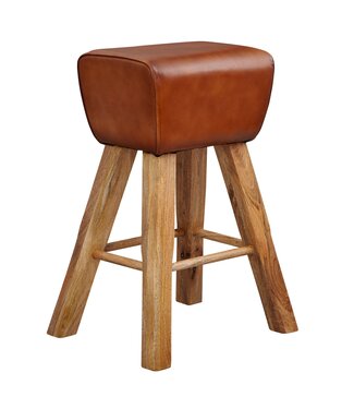 Wohnling Barkruk mangohout leer bruin - WL6.011