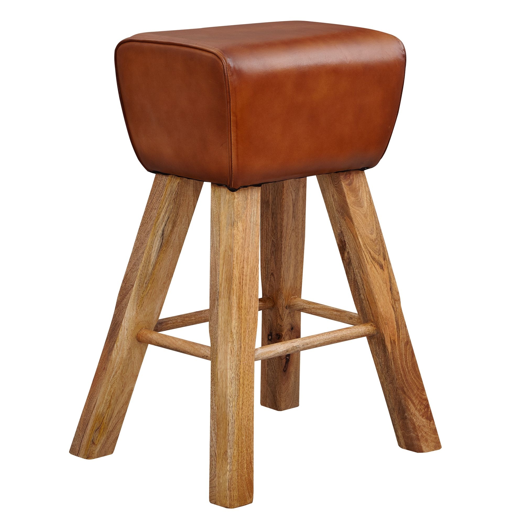 Barkruk mangohout leer bruin