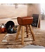Wohnling barkruk Turnbock 43x75x43 cm mango massief hout / echt leer | Design barkruk bruin | Lederen stoel zonder rugleuning