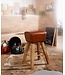 Wohnling barkruk Turnbock 43x75x43 cm mango massief hout / echt leer | Design barkruk bruin | Lederen stoel zonder rugleuning
