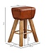 Wohnling barkruk Turnbock 43x75x43 cm mango massief hout / echt leer | Design barkruk bruin | Lederen stoel zonder rugleuning