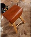 Wohnling barkruk Turnbock 43x75x43 cm mango massief hout / echt leer | Design barkruk bruin | Lederen stoel zonder rugleuning