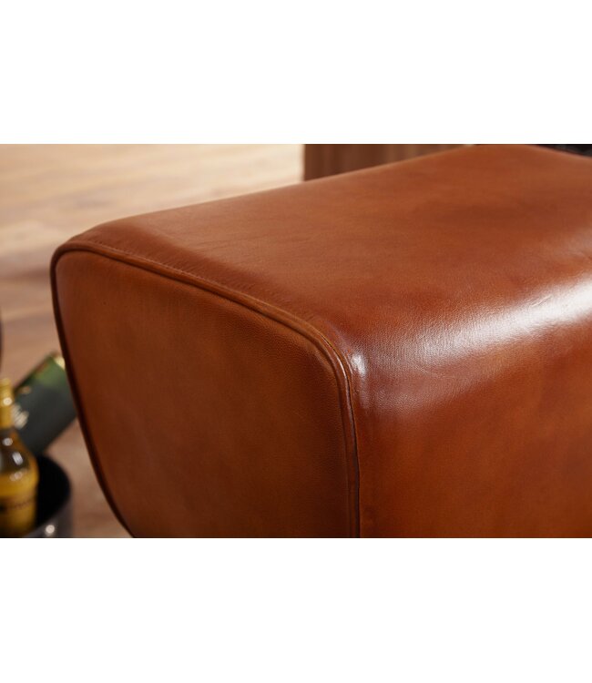 Wohnling barkruk Turnbock 43x75x43 cm mango massief hout / echt leer | Design barkruk bruin | Lederen stoel zonder rugleuning