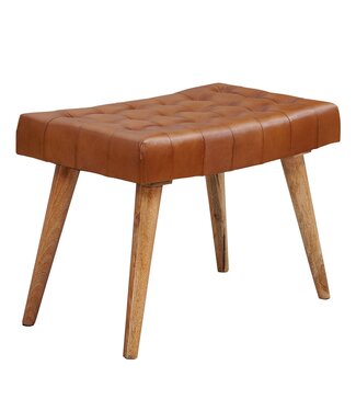 Wohnling Poef mangohout leer bruin - WL6.012