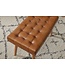 Wohnling kruk 67x47x39 cm mango massief hout / echt leer Chesterfield design | Leren kruk bruin | Bijzetkruk zonder rugleuning Country voetenbank