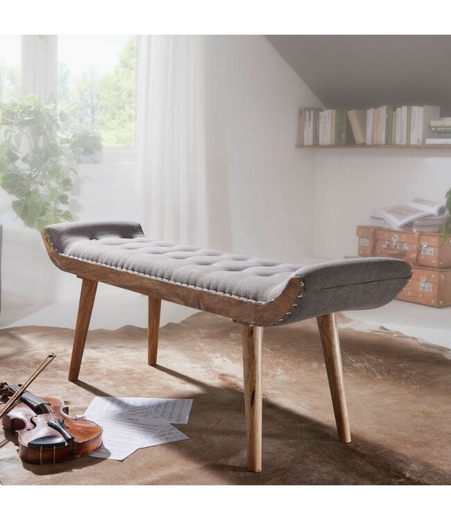 Wohnling bank stof / massief houten bank grijs 125x51x38 cm Chesterfield design | Hal gestoffeerde bank | Stoffen bankbank 2 personen | Halbank modern