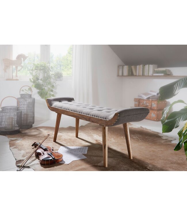 Wohnling bank stof / massief houten bank grijs 125x51x38 cm Chesterfield design | Hal gestoffeerde bank | Stoffen bankbank 2 personen | Halbank modern