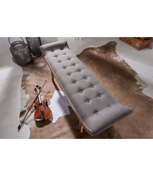 Wohnling bank stof / massief houten bank grijs 125x51x38 cm Chesterfield design | Hal gestoffeerde bank | Stoffen bankbank 2 personen | Halbank modern