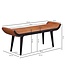 Wohnling bank echt leer / massief houten bank bruin 125x51x38 cm modern | Design gestoffeerde bankgang Lederen bankbank 2 personen | Halbank modern