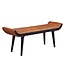 Wohnling bank echt leer / massief houten bank bruin 125x51x38 cm modern | Design gestoffeerde bankgang Lederen bankbank 2 personen | Halbank modern