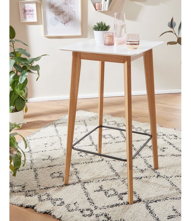 Wohnling tafel 60x110x60 cm wit vierkant | Bartafel voor 4 personen | Moderne tafel voor bar | Design partytafel hout | Scandinavisch eiken hoge tafel