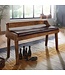 Wohnling bank echt leer / massief houten bank 108x63x43 cm | Gestoffeerde bank met rugleuning bank gang slaapkamer bruin | Kleine lederen bedbank