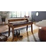 Wohnling bank echt leer / massief houten bank 108x63x43 cm | Gestoffeerde bank met rugleuning bank gang slaapkamer bruin | Kleine lederen bedbank