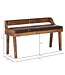 Wohnling bank echt leer / massief houten bank 108x63x43 cm | Gestoffeerde bank met rugleuning bank gang slaapkamer bruin | Kleine lederen bedbank