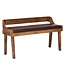 Wohnling bank echt leer / massief houten bank 108x63x43 cm | Gestoffeerde bank met rugleuning bank gang slaapkamer bruin | Kleine lederen bedbank