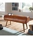 Wohnling bank echt leer / massief houten bank 100x53x40 cm | 2-zits gestoffeerde bankhal springbok bruin | Kleine lederen bedbank Halmeubels halbank