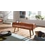 Wohnling bank echt leer / massief houten bank 100x53x40 cm | 2-zits gestoffeerde bankhal springbok bruin | Kleine lederen bedbank Halmeubels halbank