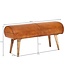 Wohnling bank echt leer / massief houten bank 100x53x40 cm | 2-zits gestoffeerde bankhal springbok bruin | Kleine lederen bedbank Halmeubels halbank