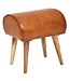 Wohnling kruk echt leer / massief hout 45 x 53 x 40 cm moderne lederen kruk | Kleine gestoffeerde houten kruk Turnbock kruk met lederen bekleding