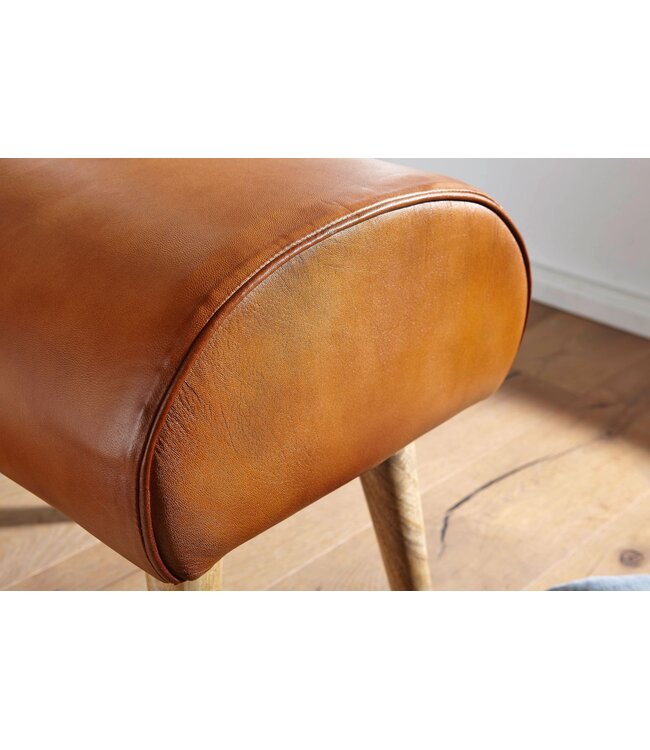 Wohnling kruk echt leer / massief hout 45 x 53 x 40 cm moderne lederen kruk | Kleine gestoffeerde houten kruk Turnbock kruk met lederen bekleding
