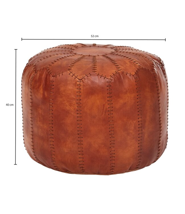 Wohnling kruk echt leer bruin 52 x 40 x 52 cm poef woonkamer | Design poef kruk oosterse | Gestoffeerde kruk Orient beensteun bank