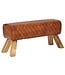 Wohnling bank echt leer / massief hout 89x46x35 cm leer Modern Turnbock | Springbok lederen kruk | Gewatteerde kruk gymnastiek bank