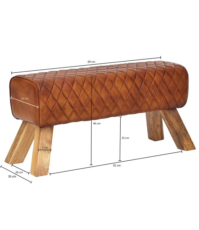 Wohnling bank echt leer / massief hout 89x46x35 cm leer Modern Turnbock | Springbok lederen kruk | Gewatteerde kruk gymnastiek bank