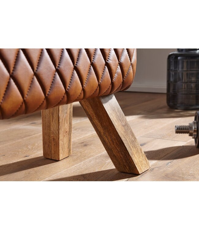 Wohnling bank echt leer / massief hout 89x46x35 cm leer Modern Turnbock | Springbok lederen kruk | Gewatteerde kruk gymnastiek bank