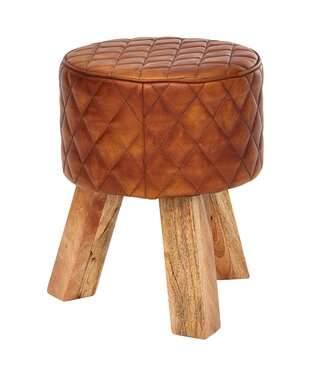 Wohnling Poef bruin leer 35x46x35 cm - WL6.090
