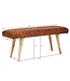 Wohnling bank echt leer / massief houten bank 115x53x38 cm | 2-zits gestoffeerde bankhal eetkamer bruin | Kleine lederen bedbank Halmeubels halbank