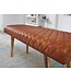 Wohnling bank echt leer / massief houten bank 115x53x38 cm | 2-zits gestoffeerde bankhal eetkamer bruin | Kleine lederen bedbank Halmeubels halbank