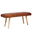 Wohnling bank echt leer / massief houten bank 115x53x38 cm | 2-zits gestoffeerde bankhal eetkamer bruin | Kleine lederen bedbank Halmeubels halbank