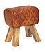 Wohnling kruk echt leer / massief hout 40x48x27 cm Moderne voetenbank | Turnbock lederen kruk bruin | Kleine kruk Gestoffeerde houten kruk met lederen bekleding