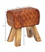 Wohnling kruk echt leer / massief hout 40x48x27 cm Moderne voetenbank | Turnbock lederen kruk bruin | Kleine kruk Gestoffeerde houten kruk met lederen bekleding