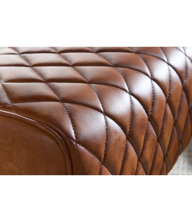 Wohnling kruk echt leer / massief hout 40x48x27 cm Moderne voetenbank | Turnbock lederen kruk bruin | Kleine kruk Gestoffeerde houten kruk met lederen bekleding