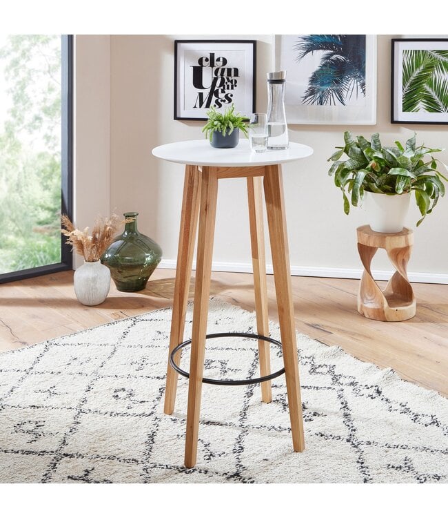 Wohnling tafel 60x110x60 cm wit rond | Bartafel voor 4 personen | Moderne tafel voor bar | Design partytafel hout | Scandinavisch eiken hoge tafel