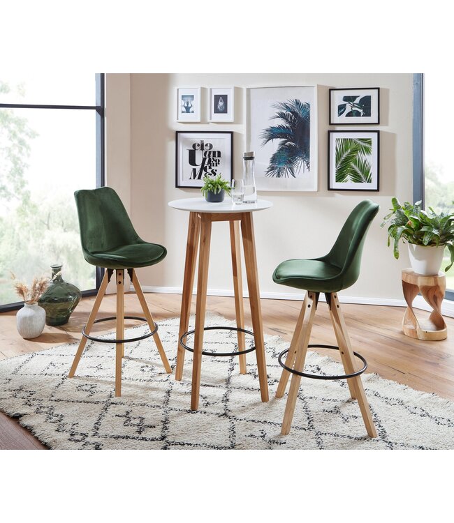 Wohnling tafel 60x110x60 cm wit rond | Bartafel voor 4 personen | Moderne tafel voor bar | Design partytafel hout | Scandinavisch eiken hoge tafel