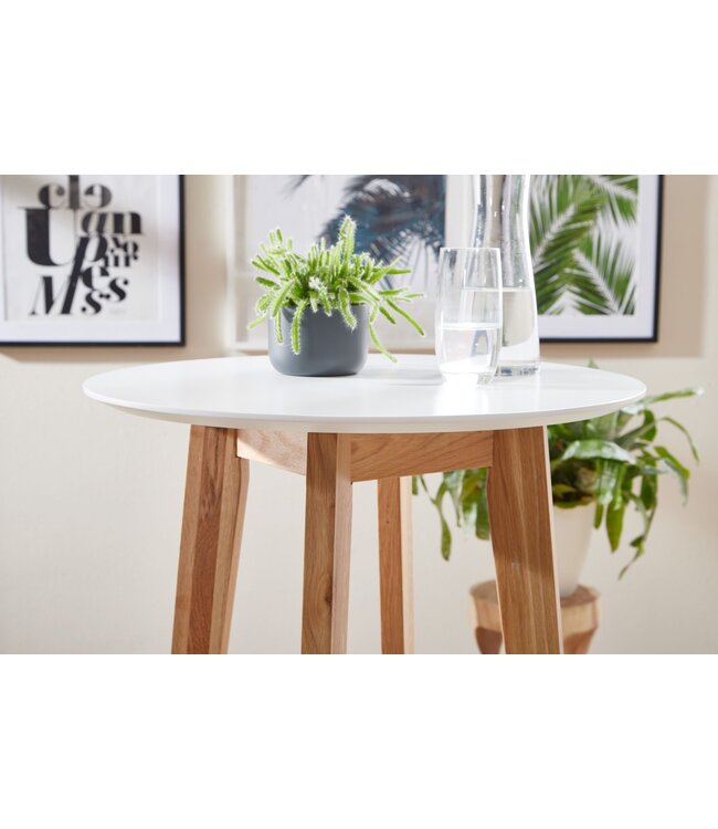 Wohnling tafel 60x110x60 cm wit rond | Bartafel voor 4 personen | Moderne tafel voor bar | Design partytafel hout | Scandinavisch eiken hoge tafel