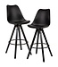 Wohnling Set van 2 barkrukken zwart kunstleer / massief hout | Design barstoel Scandinavisch 2 stuks met zwarte poten | Tegenkruk met rugleuning zithoogte 77 cm