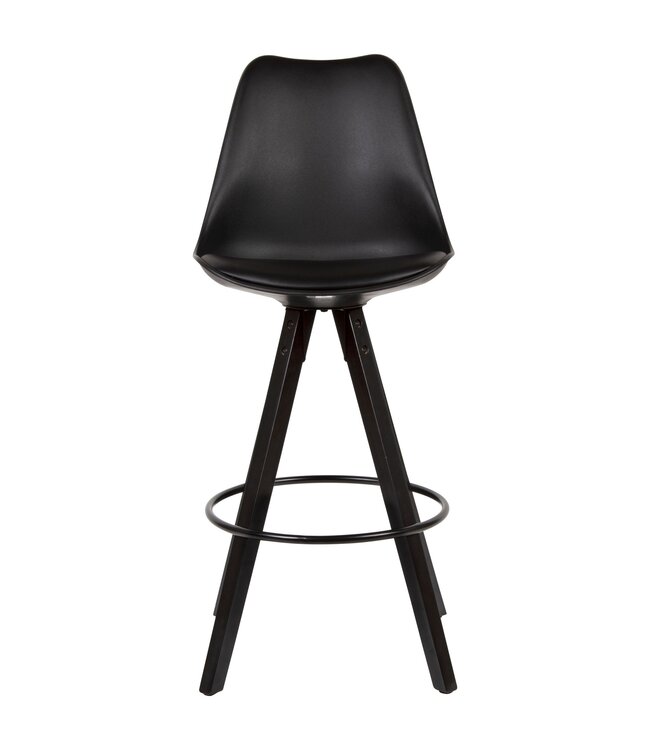 Wohnling Set van 2 barkrukken zwart kunstleer / massief hout | Design barstoel Scandinavisch 2 stuks met zwarte poten | Tegenkruk met rugleuning zithoogte 77 cm