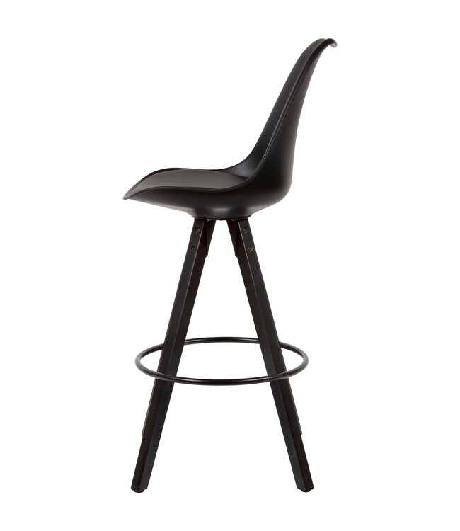 Wohnling Set van 2 barkrukken zwart kunstleer / massief hout | Design barstoel Scandinavisch 2 stuks met zwarte poten | Tegenkruk met rugleuning zithoogte 77 cm