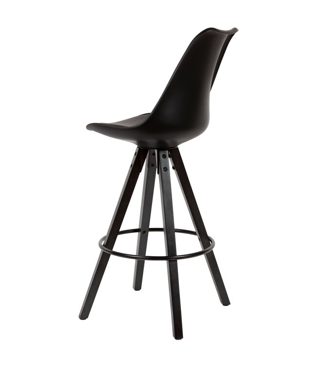 Wohnling Set van 2 barkrukken zwart kunstleer / massief hout | Design barstoel Scandinavisch 2 stuks met zwarte poten | Tegenkruk met rugleuning zithoogte 77 cm