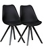 Wohnling Set van 2 retro eetkamerstoelen zwart met zwarte poten | Scandinavisch gestoffeerde stoel met rugleuning | Keukenstoel bekleed met kunstleer