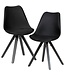 Wohnling Set van 2 retro eetkamerstoelen zwart met zwarte poten | Scandinavisch gestoffeerde stoel met rugleuning | Keukenstoel bekleed met kunstleer