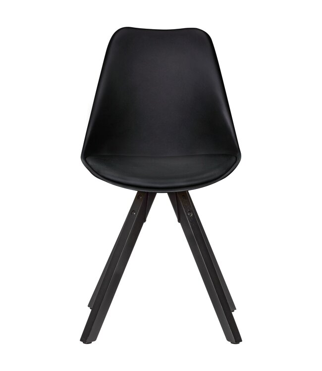 Wohnling Set van 2 retro eetkamerstoelen zwart met zwarte poten | Scandinavisch gestoffeerde stoel met rugleuning | Keukenstoel bekleed met kunstleer